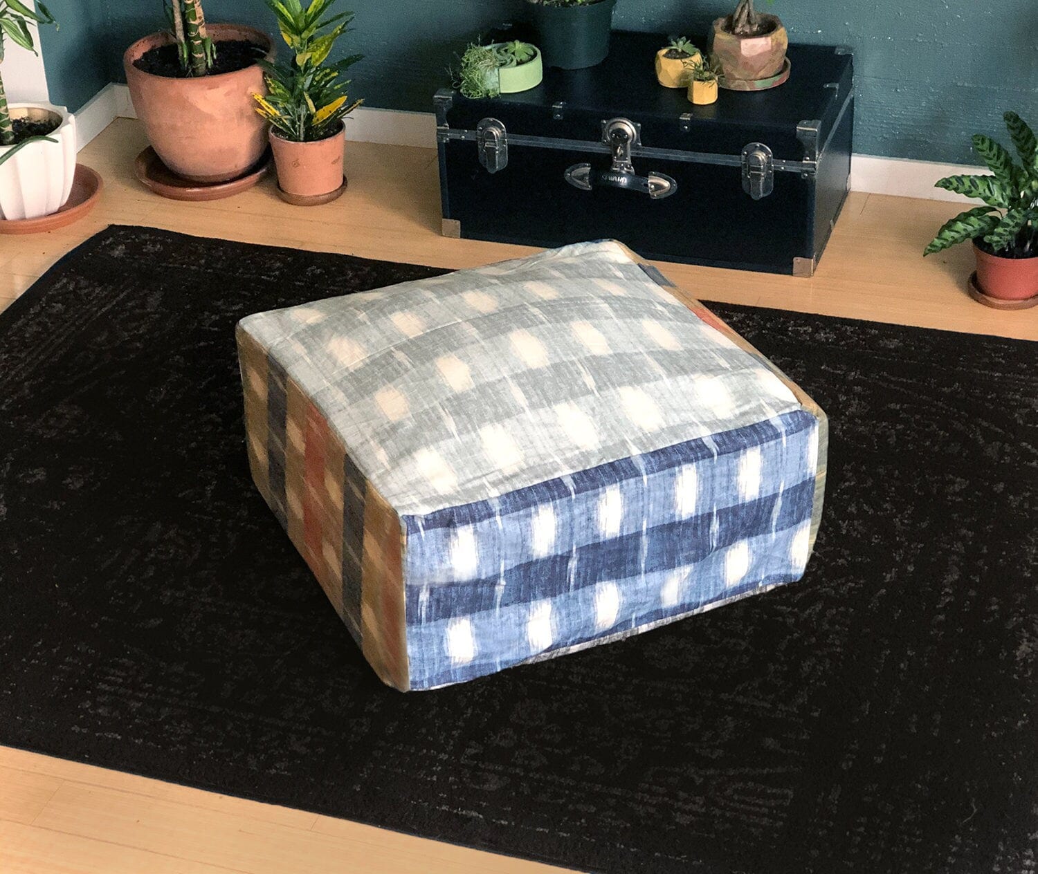 Rockin Cushions SALE Linen Plaid Check Floor Pouf Cover, Ottoman Seat Cover